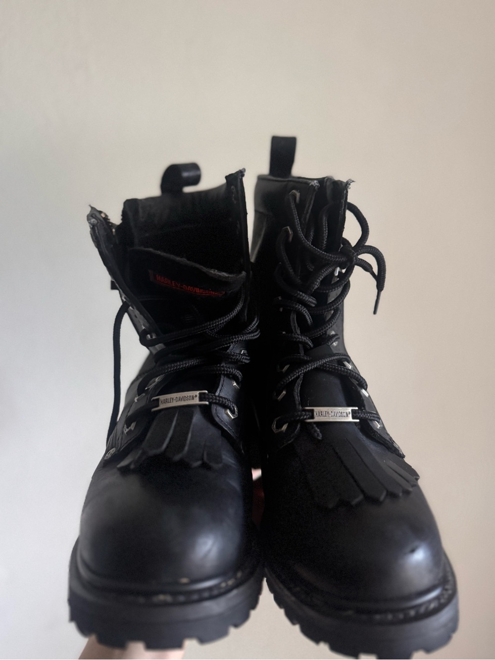 Vintage Harley Davidson Black Leather Lace-Up Combat Boots